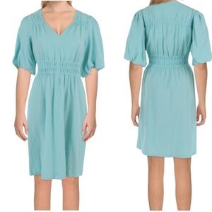 Calvin Klein Dress 10 Turquoise Smocked Waist NWT Sleeveless Gauze Lightweight